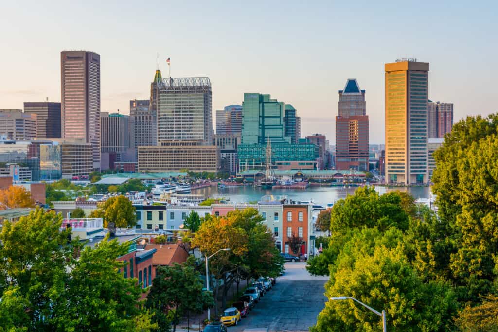 The Baltimore Skyline from a distance. We offer Baltimore It Support.